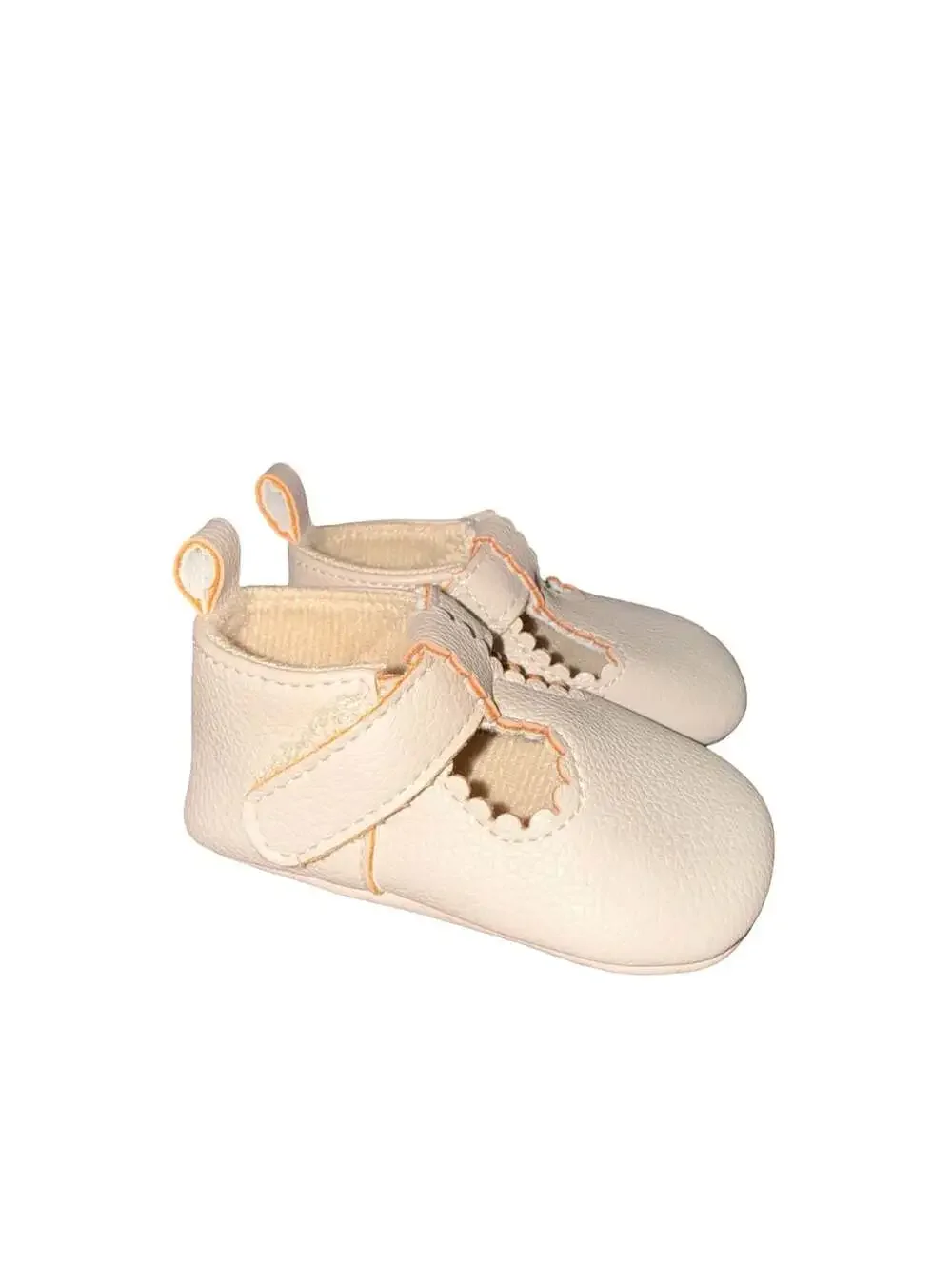 First Steps Stepping Stones Scalloped T-Strap Baby Shoes Beige Size 2